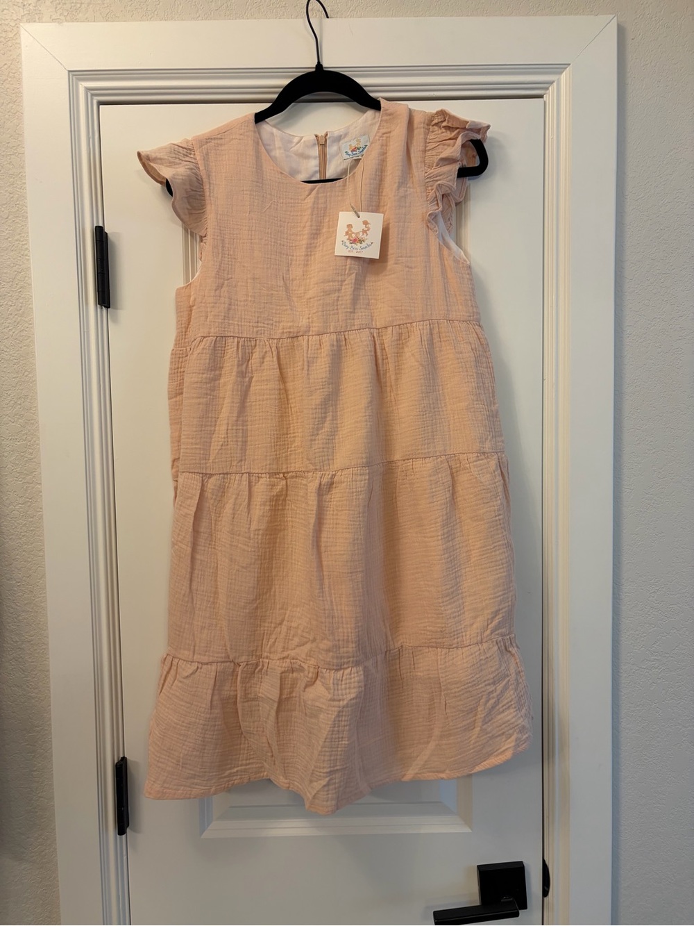 Women’s Peach Cotton Dress with Ruffle Sleeves